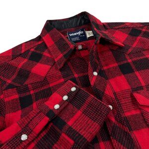 Vintage NOS Wrangler Pearl Snap Heavy Flannel Shirt 16.5 x 35 X-Long Tails Red